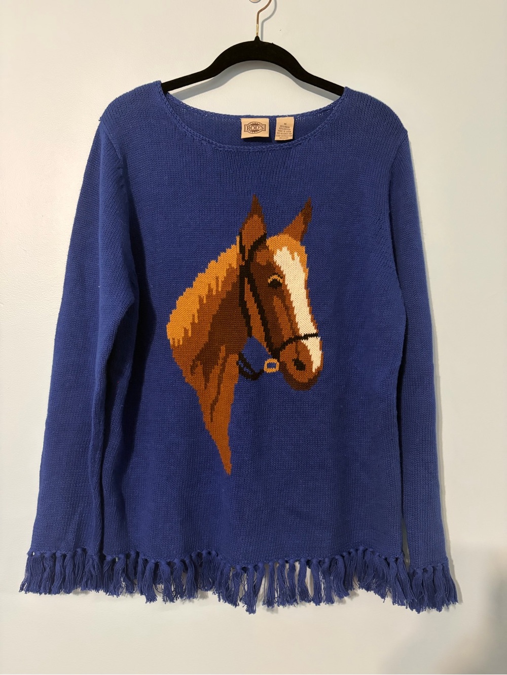 Rod’s Sweaters Blue Horse Fringe Hem Sweater